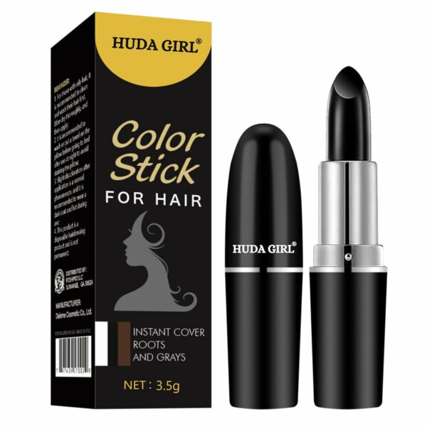 HUDA GIRL Temporary Hair Colour for Women & Men, White & Grey Hair Coverage Touch Up Stick, Instant Hair Color Touch Up, Root Touch Up, Black Natural Finish, Long Lasting Hair Dye Stick, Hair Touch Up