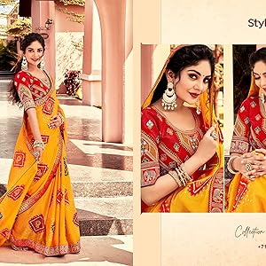 women beautiful multicolor chiffon bandhni saree