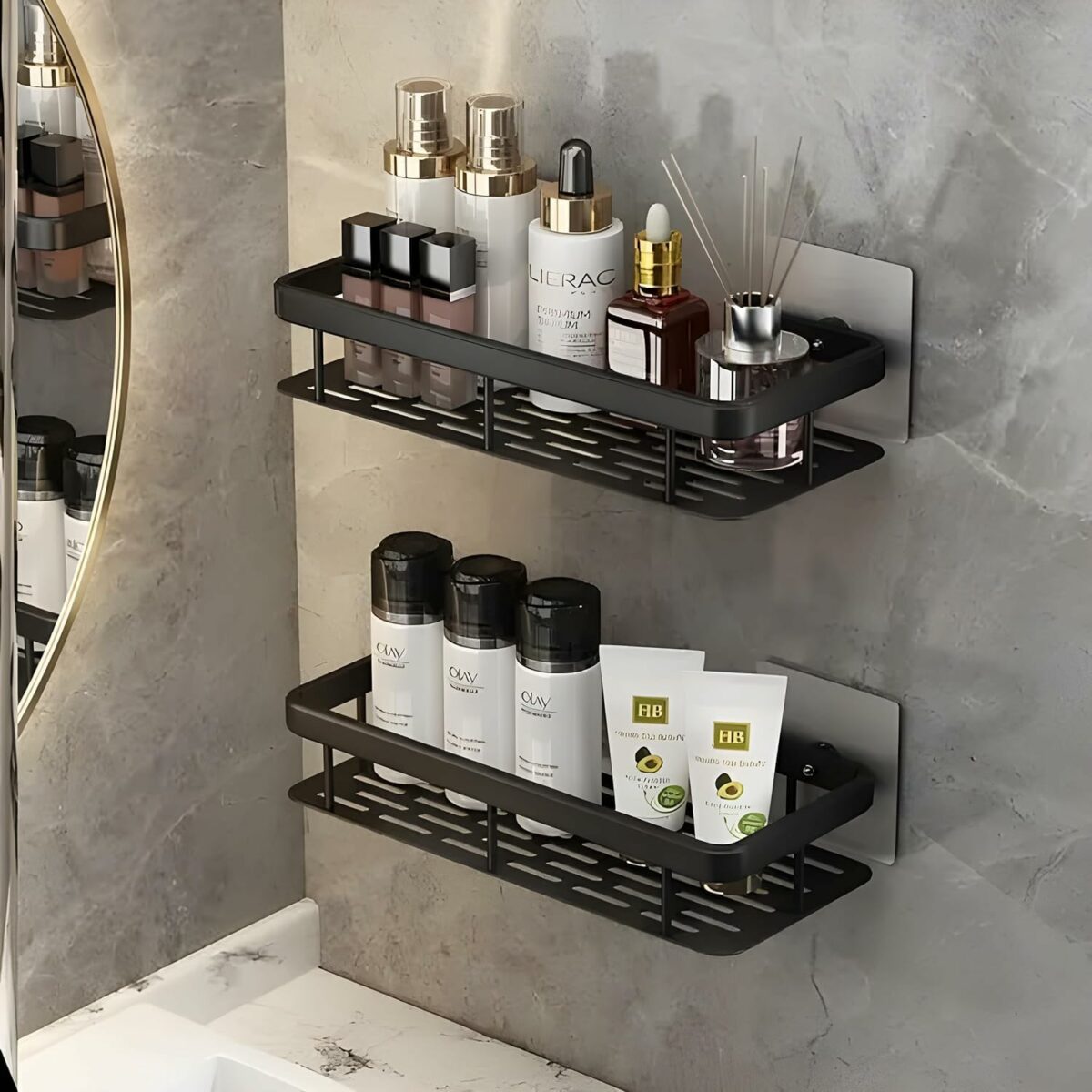 BINSBARRY Self-Adhesive Multipurpose Wall Mounted Bathroom Shelf and Rack for Bathroom and Kitchen, Space Saving Bathroom Organizer Shelf, Punch Free Wall Shelves, Wall Stand