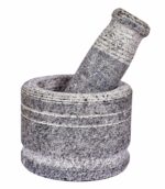 EZAHK Zaina Stone Mortar and Pestle Sets - Okhli, Heavy Duty Stone, Natural Grinder and Musal, Khalbatta, Well Design for Kitchen Spices, Home, Traditional Iteam (4 in)