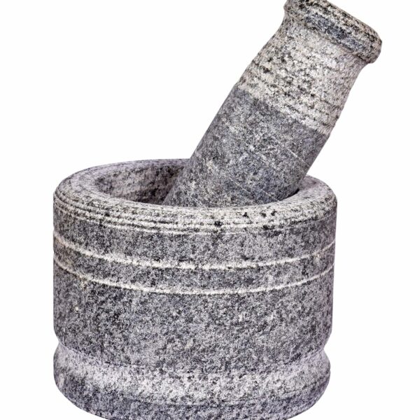 EZAHK Zaina Stone Mortar and Pestle Sets - Okhli, Heavy Duty Stone, Natural Grinder and Musal, Khalbatta, Well Design for Kitchen Spices, Home, Traditional Iteam (4 in)