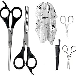 Hair Cutting Sheet Apron + Comb + Eyebrow Scissors + Scissor For Nose Hair