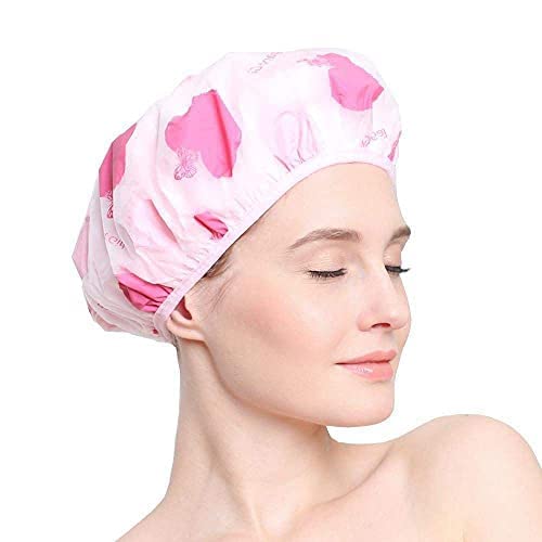 Cosluxe Waterproof EVA Shower Cap,Elastic Reusable Bathing Hair Cap,Beauty Salon Spa Shower Caps Lace Elastic Band Flower Printed Hat Environmental Protection Hair Bath Caps (pack of 3)