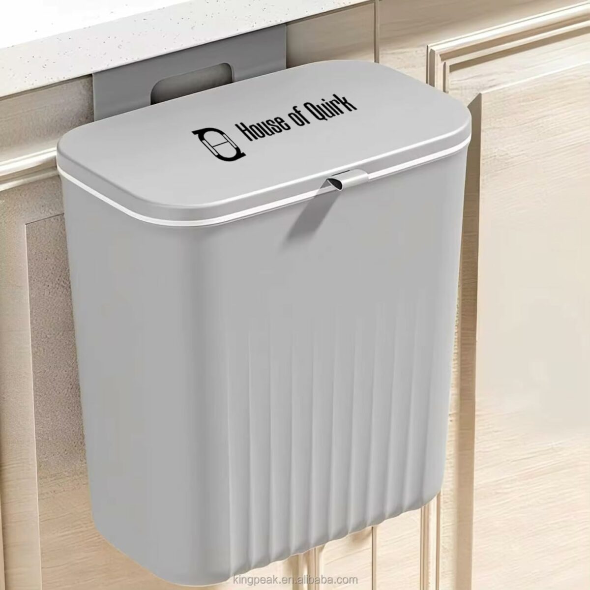 House of Quirk Plastic Hanging Kitchen Trash Can With Lid, Double-Sided Open Lid Design, Kitchen Trash Can, Kitchen Cabinet Door Hanging Wall Storage Bucket (9 Litre Grey)