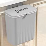 House of Quirk Plastic Hanging Kitchen Trash Can With Lid, Double-Sided Open Lid Design, Kitchen Trash Can, Kitchen Cabinet Door Hanging Wall Storage Bucket (9 Litre Grey)