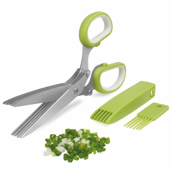 Dream Corporate World Stainless Steel Multi-Function 5 Blade Herbs Vegetable Shredding Scissor with Cleaning Comb Time-Saving Kitchen Cutting Tool (Pack Of 1)