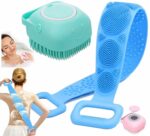 (2pcs Combo of 2-in-1) Silicone Body Massage Bath Brush with Soap Dispenser and Silicon Body Back Scrubber & Massager for Deep Cleaning, Exfoliating& Massaging Hair Scalp & Body(Multicolor)