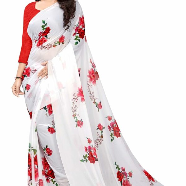 AARADHYA FASHION Women`s Digital Print Lycra Saree With Banglori Blouse Pieces