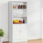 ABOUT SPACE 5 ft Kitchen Cabinet - 5 Tier Wooden Storage Cabinet with 3 Open Shelves & 2 Magnetic Door Crockery Cabinets, Easy to Assemble for Home Living Room (White - L 57 x B 25 x H 158 cm)