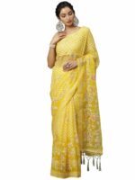 AKHILAM Women's Brasso Floral Printed Chanderi Saree with Unstitched Blouse Piece