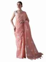 AKHILAM Women's Cotton Blend Embroidered Saree With Unstitched Blouse Piece (12KAVI1201_Parent)