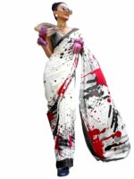 AKHILAM Women's Crepe Digital Print Designer Saree With Unstitched Blouse Piece (KUBIK324001_RJ)