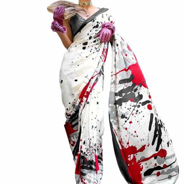 AKHILAM Women's Crepe Digital Print Designer Saree With Unstitched Blouse Piece (KUBIK324001_RJ)