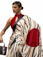 AKHILAM Women's Striped Crepe Printed Saree With Unstitched Blouse Piece (KLZE246001_RJ_Parent)