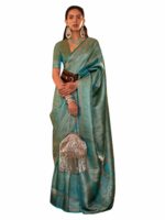 AKHILAM Women's Woven Design Zari Border Banarasi Silk Saree With Unstitched Blouse Piece (KABBY321001_RJ)