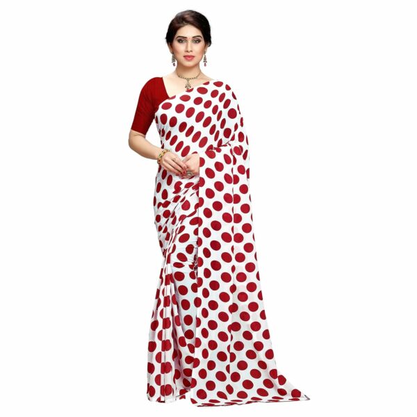 ANAND Sarees Printed Polka Dot Georgette Saree with Blouse Piece