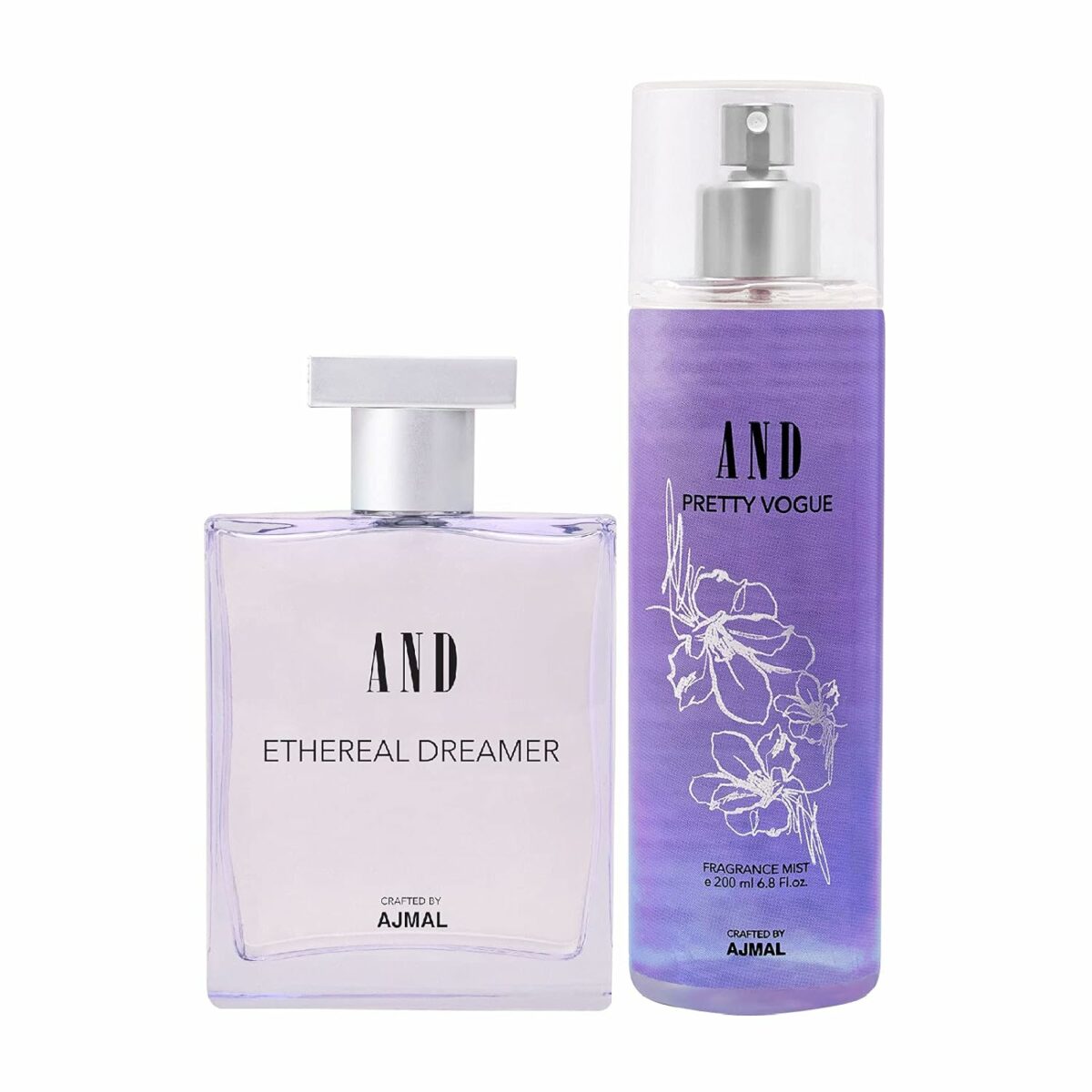 AND Ethereal Dreamer Eau De Parfum 100ML & Pretty Vogue Body Mist 200ML Pack of 2 for Women Crafted by Ajmal