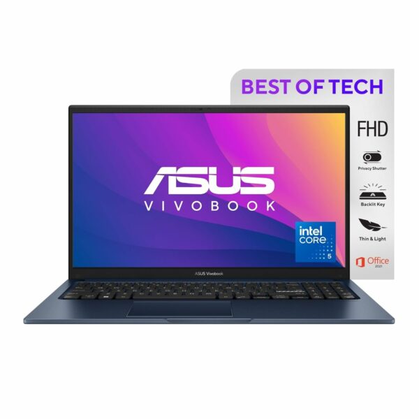 ASUS Vivobook 15 (2024), 15.6" (39.62cm) FHD, Intel Core 5 Processor 120U, Thin & Light Laptop (16GB/512GB SSD/Win11/Office 2021/Quiet Blue/1.7 Kg), X1504VAP-NJ542WS