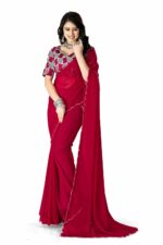 AVIRAT DESIGNER STUDIO Womens Georgette Saree With Embroidary Work Blouse With Cut-Work Border (Red)