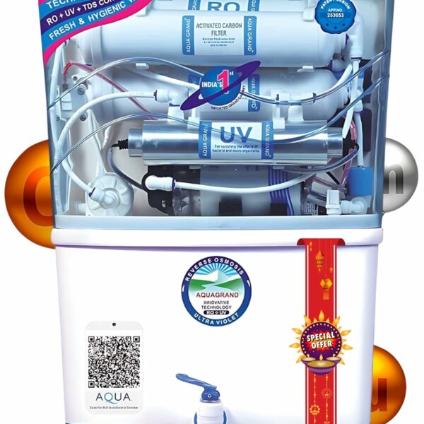 Aqua Grand Plus RO Domestic Water Purifier (RO+ LED UV+ ORC COPPER+ HIGH TDS MEMBRANE+ TDS CONTROL) Fully Automatic, Best For Home/Office Purpose | 20 LPH | 12 Liter Storage (Aqua Grand Plus)