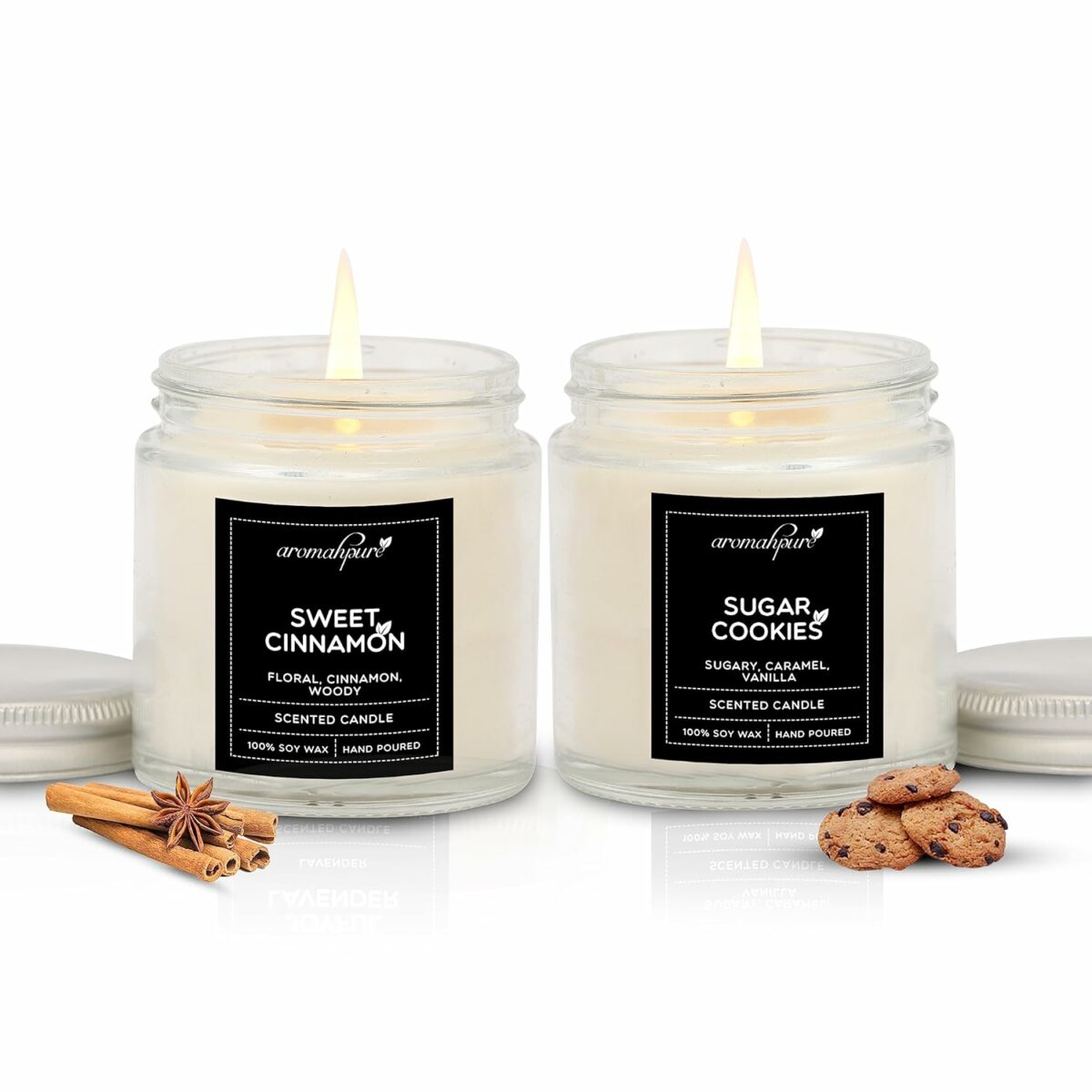 Aromahpure Scented Candles (55 Hours) (100% Soy Wax)- Handcrafted | Smoke-Free | Sweet Cinnamon- Floral, Cinnamon & Woody, Sugar Cookies- Sugery, Caramel & Vanilla Fragrance Candles for Home