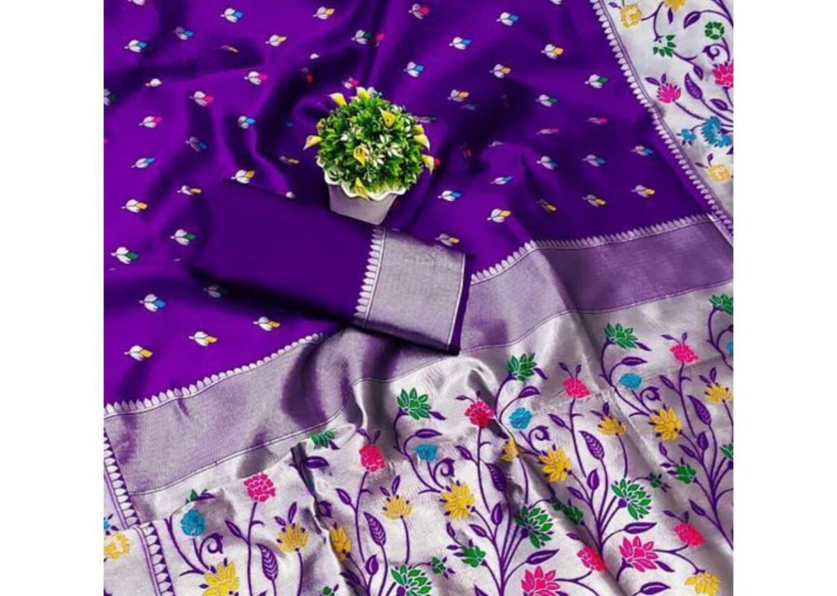 BM FASHION Women's Banarasi Style Pure Kanjivaram Silk Jacquard Kanchipuram Pattu Saree With Un-Stiched Blouse…… (Purple)