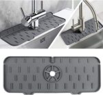 BROWNARROW Kitchen Faucet Sink Splash Guard, Silicone Faucet Water Catcher Mat – Sink Draining Pad Behind Faucet, Rubber Drying Mat for Kitchen & Bathroom Countertop Protect (Grey)