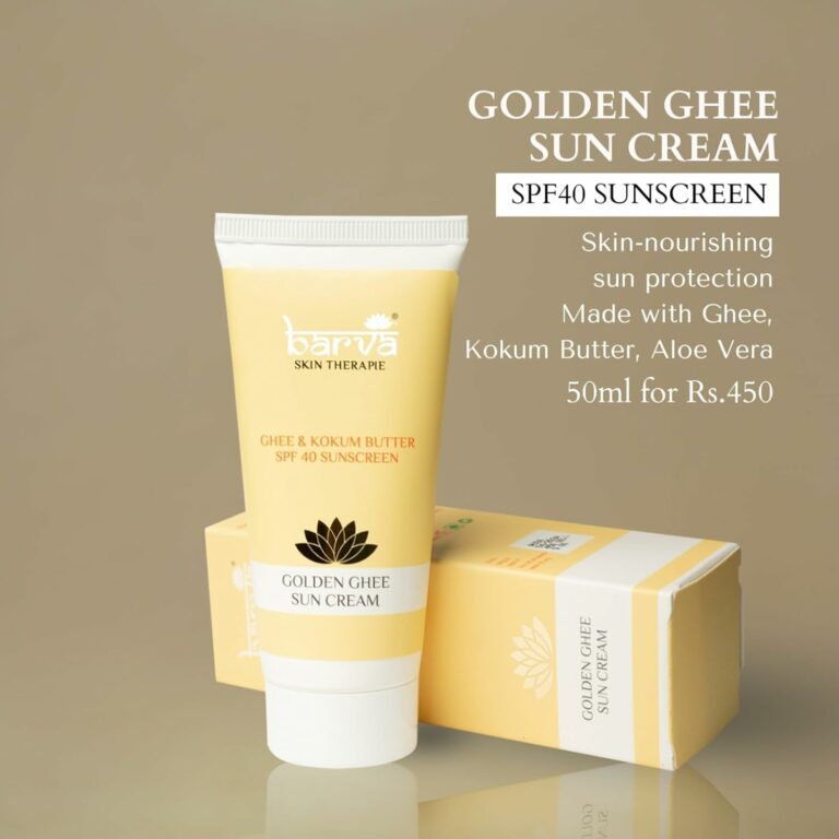 Barva Golden Ghee Sun Cream | SPF 40 Sunscreen Enriched with Ghee, Kokum Butter, Aloe Vera. 50ml