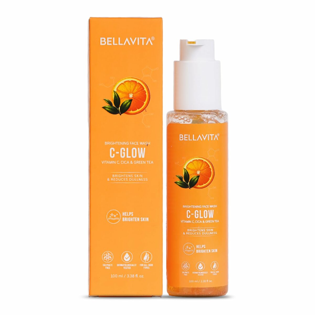 Bella Vita Organic Vitamin C-Glow Natural Face Wash with Honey, Aloe and Sandalwood, Oil Control, Acne Removal and Glowing Skin for Men and Women - 100 ml