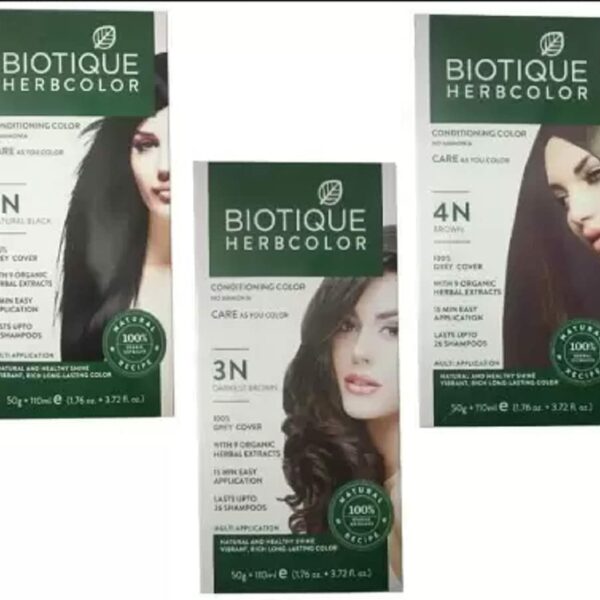 Biotique Bio Herbcolor 1N Natural Black, 50 g + 110 ml, Bio Herbcolor 3N Darkest Brown, 50 g + 110 ml and Bio Herbcolor 4N Brown, 50 g + 110 ml (Set of 3 Items)