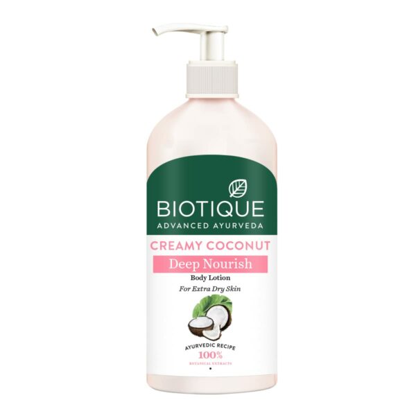 Biotique Creamy Coconut Deep Nourish Body lotion For Extra Dry Skin | Heals, Repairs, and Soothes the Skin | Moisturizing and Skin-Humidifying | 100% Botanical Extracts| All Skin Types | 300ml