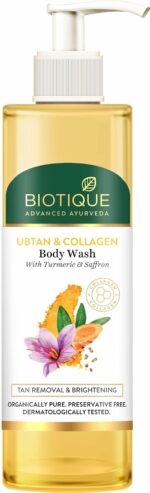 Biotique Ubtan & Collagen Body Wash with Goodness of Turmeric & Saffron for Unclogging Pores|Fresh and Radiant Skin|For Men & Women - 200ml