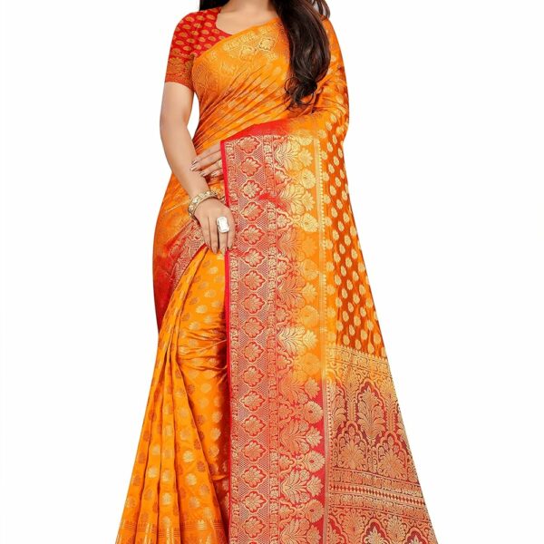 C J Enterprise Women's Kanchipuram Pattu Sarees With Blouse Piece