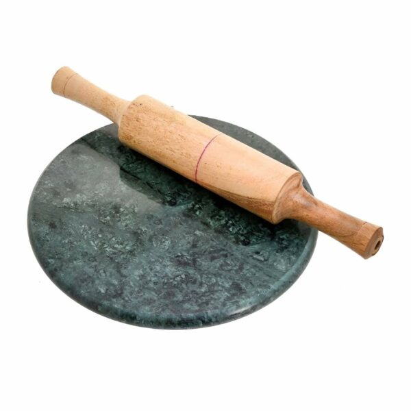 CHULO Marble Chakla Belan Set roti Maker chakla belan for Kitchen Combo Pack Green Marble Chakla 10 in Wooden Belan 12 in Size/Rolling Pin/Roti Maker & Board/Phulka Chapati Maker for Home and Kitchen