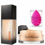 CRAZY HUDA Professional Waterproof Longlasting Foundation, Face Powder with Beauty Blender Pack of 3