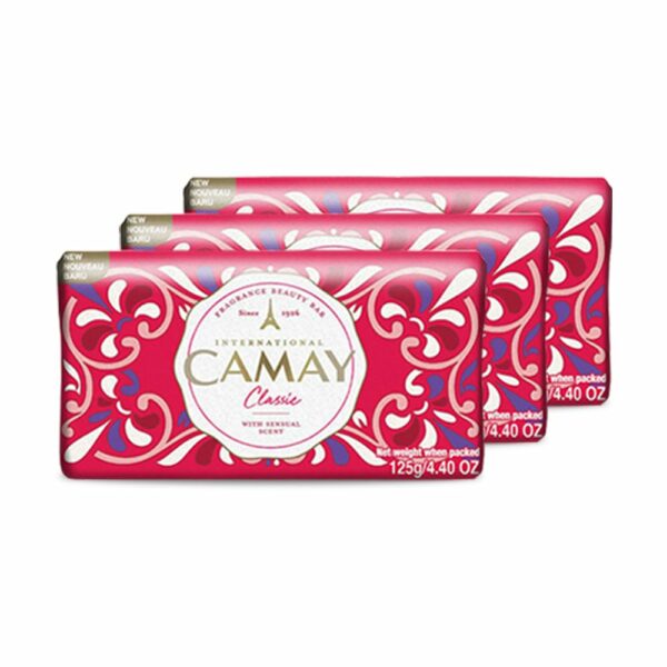 Camay Classic International Beauty Soap with Carnations & Roses (Buy 2 Get 1 Free) Combo Pack Offer, Indulging French Fragrance, Moisturizing Bathing Body Bar Soap Combo, Imported Soap with Nature’s Scent for Daily Skincare, Gives Silky, Soft & Glowing Skin (3 Count, 125g Each)