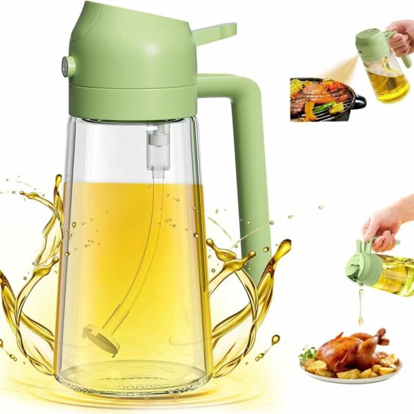 DHYANEXA Glass Oil Sprayer And Dispenser Bottle For Kitchen,2 In 1 Olive Oil Sprayer And Dispenser,Oil Spray Bottle 500Ml For Cooking,Kitchen,Bbq, Salad, Frying, Baking Oil Sprayer Bottle