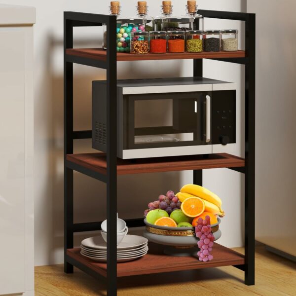 DIVYA 3-Layer Microwave Stand, Otg Stand, Microwave Oven Rack, Kitchen Storage Shelf (Walnut Brown & Black Pipe,Alloy Steel;Engineered Wood, Tiered Shelf, Floor Mount)