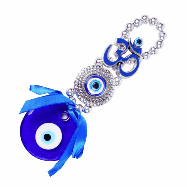 DT DECTONE Metal Om Design Evil Eye With Blue Pendant Decoration | Lucky Om Hanging Ornament Amulet For Car, Home And Office For Protection And Blessing (Blue, 1 Om)