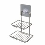 Dhananjay Wall Mounted Double Layer soap Dish Holder Stainless Steel Wall Hanging Soap Storage Rack for Kitchen Bathroom-with Self Adhesive Magic Sticker(Silver)(Steel Soap Dish) (Stainless Steel)