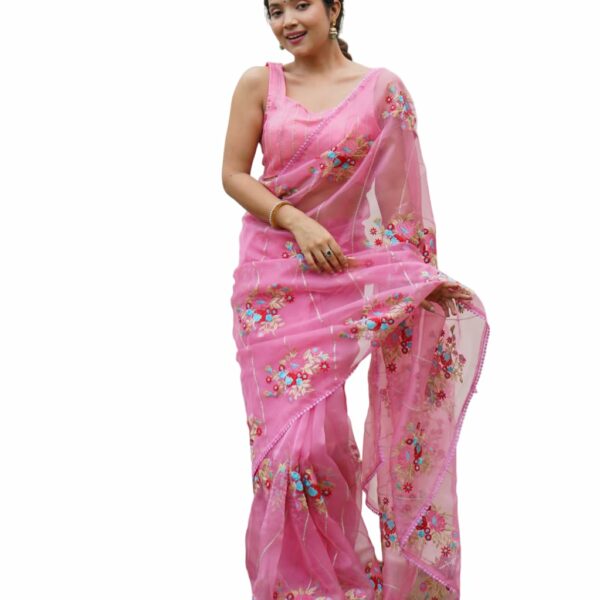 EKASYA Women Soft Organza Embroidery Saree E6187