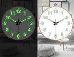 Evolluxi - Radium Wall Clock with Glow-in-The-Dark Silent Quartz Movement 12-inch Retro Design Ideal for Home, Office, Bedroom and Living Room Décor (Radium White Round)