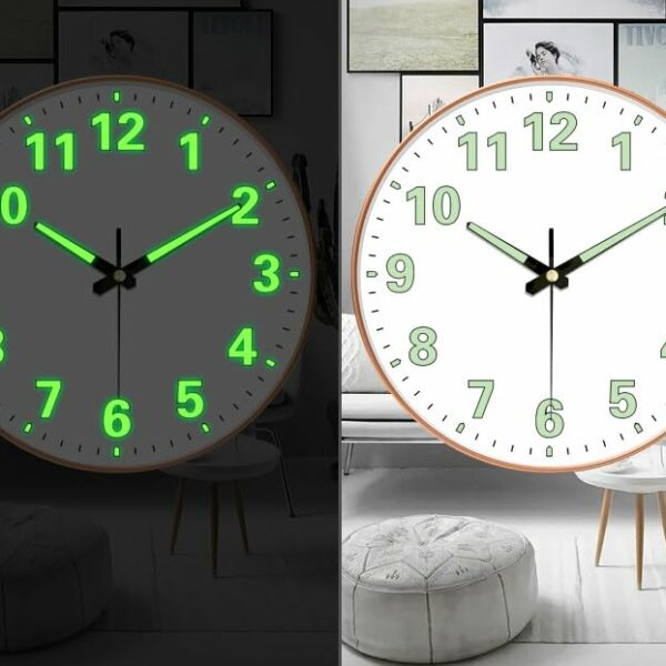 Evolluxi - Radium Wall Clock with Glow-in-The-Dark Silent Quartz Movement 12-inch Retro Design Ideal for Home, Office, Bedroom and Living Room Décor (Radium White Round)