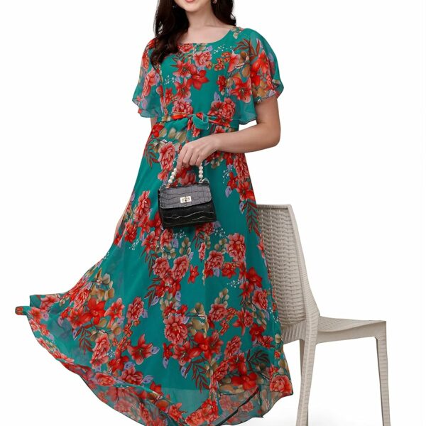 Fashion2wear Women's Georgette Floral Digital Print Short Sleeve Full-Length Fit & Flare Long Gown Dress for Girls (ET-CYWN-E1LE)