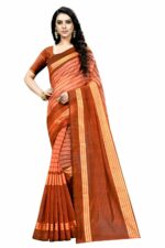 Florence Women Cotton With Blouse Piece Saree (Fl-If-Shalinifanta_Orange_One Size)