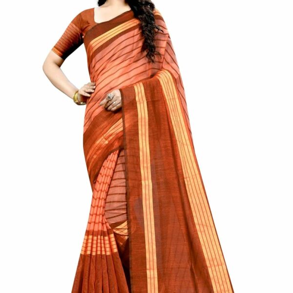 Florence Women Cotton With Blouse Piece Saree (Fl-If-Shalinifanta_Orange_One Size)