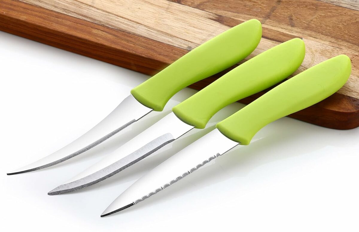 GANESH Stainless Steel Knife Set, 3-Pieces, Green, Blue and Pink