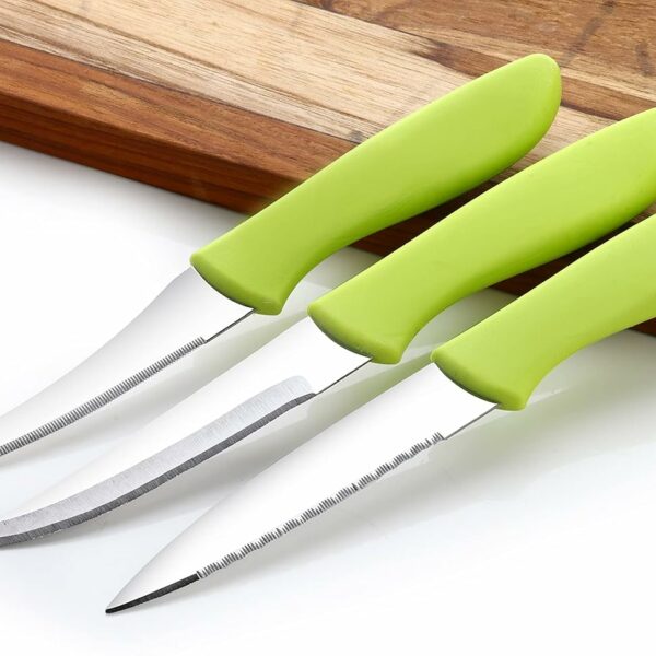 GANESH Stainless Steel Knife Set, 3-Pieces, Green, Blue and Pink