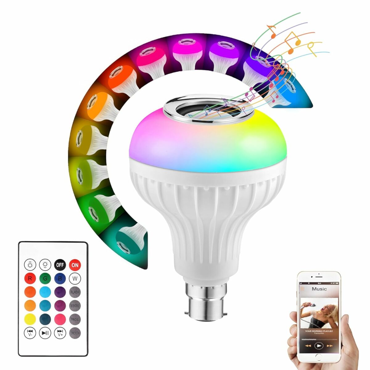 Gesto 12 Watt RGB Bulb - B22 Wireless Music bulb With Bluetooth Speaker,Rgb Lights for room |Color Changing Disco lights for Home,Speaker Bulb Party Lights, Remote Controlled Wifi Led Bulb-Pack of 1