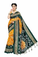 GoSriKi Women's Art Silk with Blouse Piece Saree (ANANIYA-SSC-Yellow_1 FS)